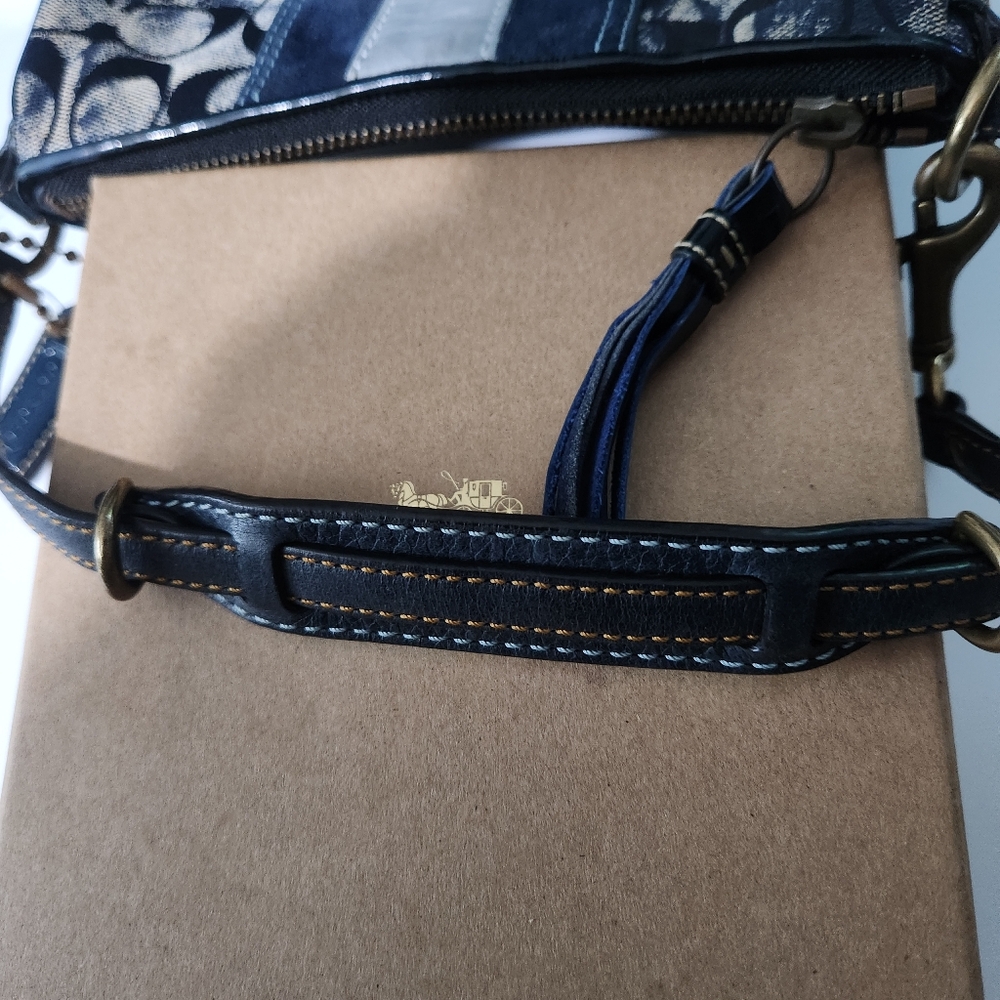 Coach Vintage Metallic Suede Signature Stripe Navy Demi - Picture 7 of 12